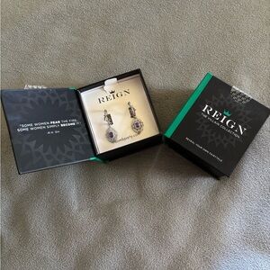 Reign Silver and Lavender Drop Hoop Earrings